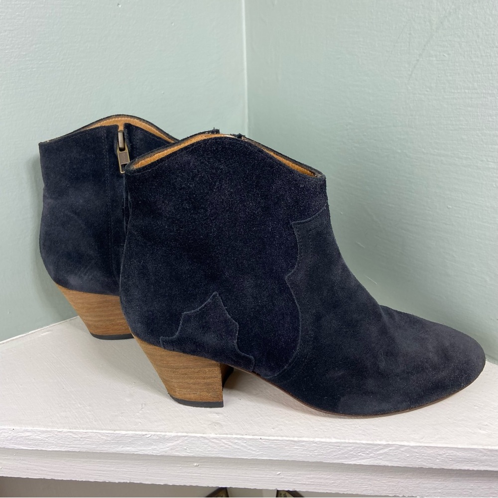 Isabel Marant Dicker Black Faded Suede Leather Ankle Booties Boots Western 36/6